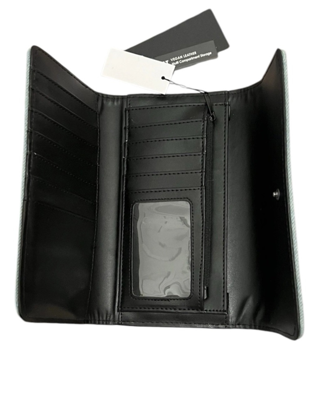 Ed Hardy Denim Snap Closing Bifold Wallet Black Burning Heart Flower Rhinestone - Picture 3 of 3